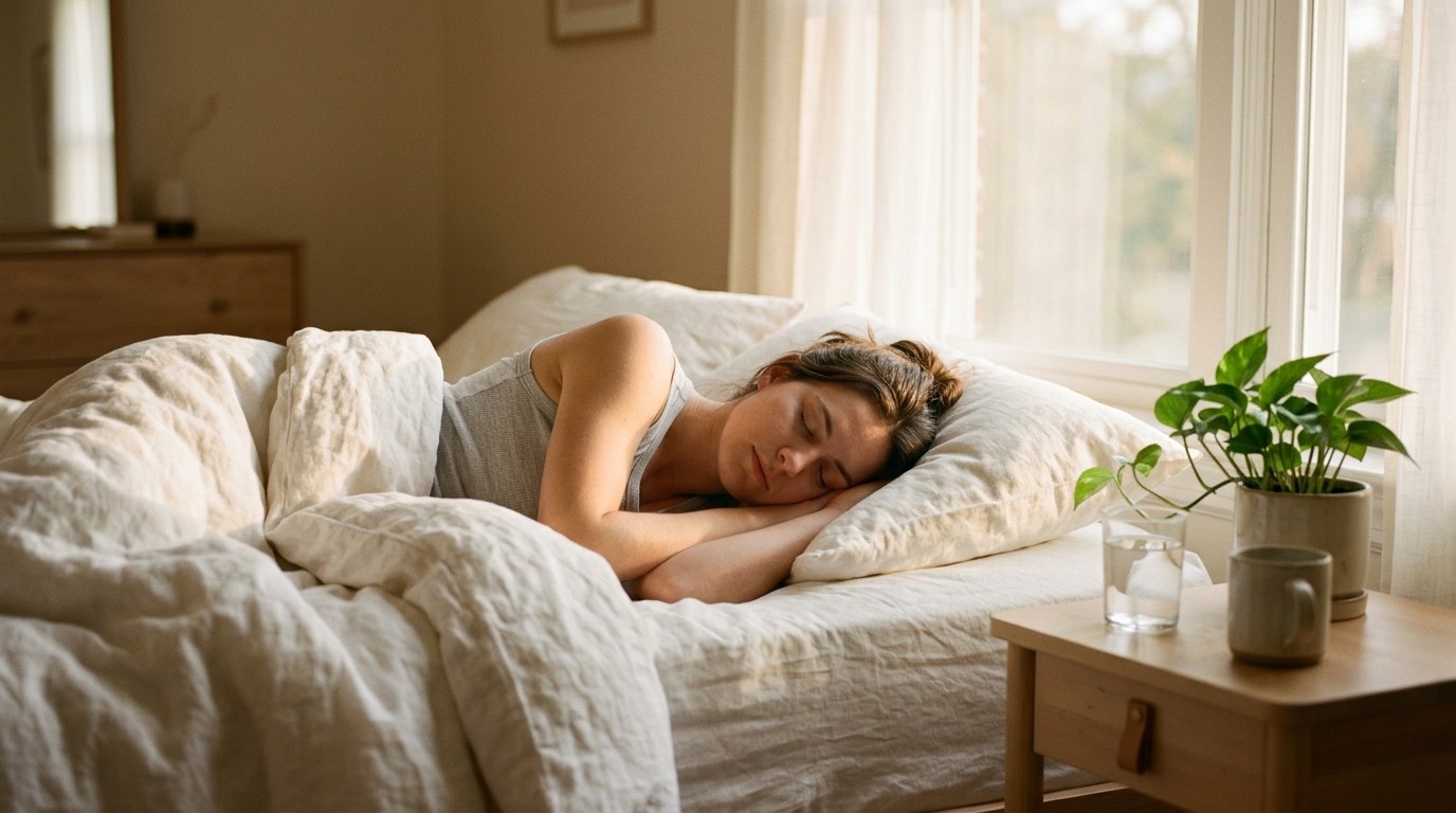 Peaceful bedroom with morning light and restful sleep